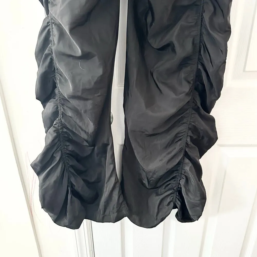 Kollyy Black Harajuku Nylon Baggy Ruched Gathered Y2K Windbreaker Pants Small - Image 7
