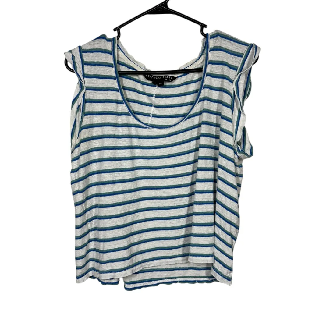 Veronica Beard Arion Striped Linen Muscle Tee Size XL - Image 3