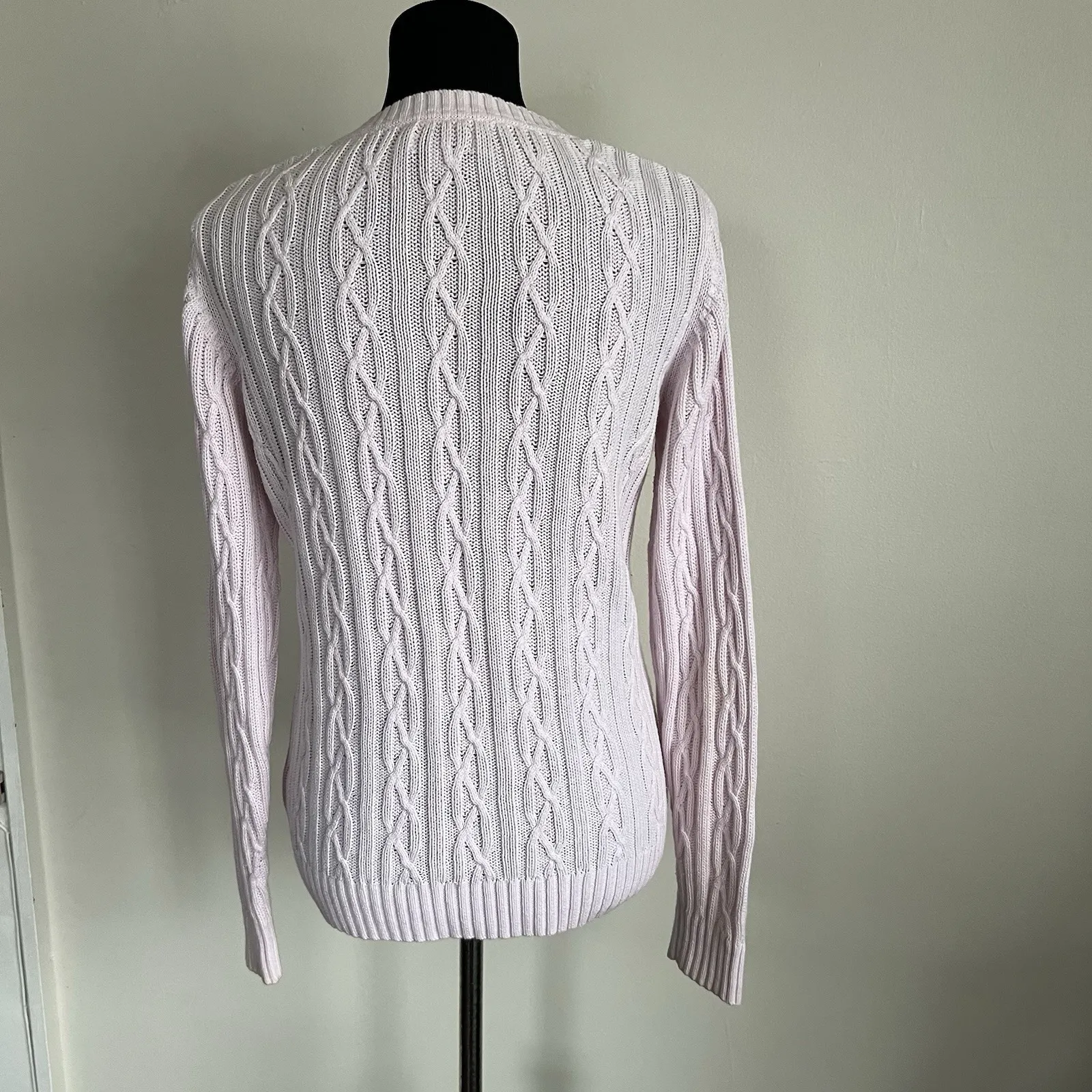 Croft‎ & Barrow Sz S Pink Women's Cable Knit Sweater V Neck Cotton Soft EUC - Image 3