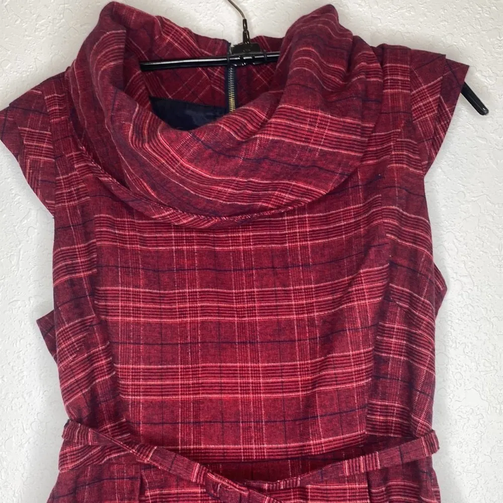 GO International Plaid Women’s Cowl Neck Pleated Skirt Midi Dress EUC Sz 11 - Image 2