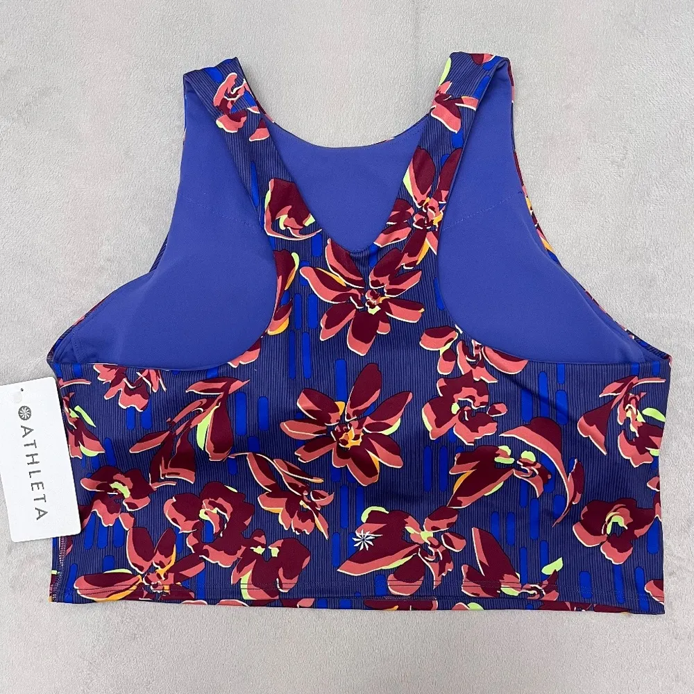 ATHLETA Conscious Crop Printed Best A-C Cups Size XL  Blue Floral Print MSRP $64 - Image 2
