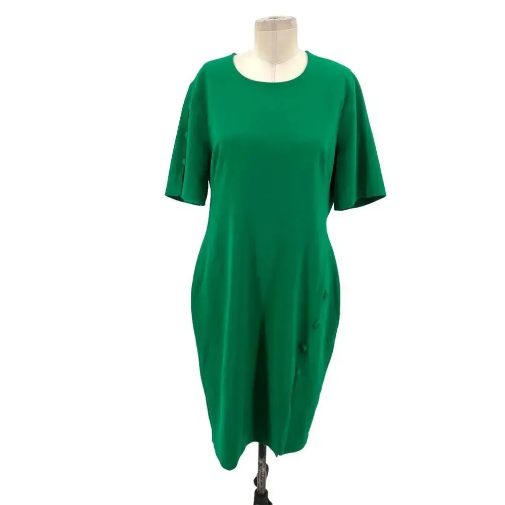 Black Halo Joanna Sheath Dress Green Short‎ Sleeve Buttons Size 18 - Image 3