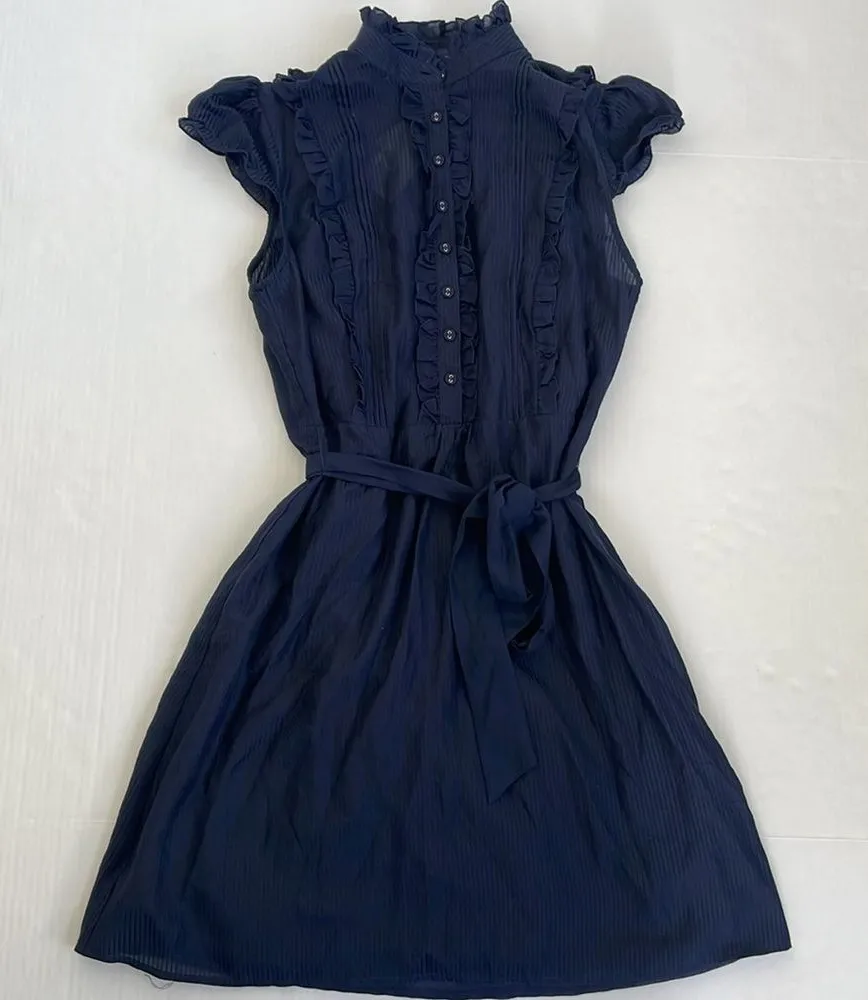 Heritage 1981 Navy Blue Dress Ruffles Silk Cotton Blend S/P Peasant Cottagecore - Image 1