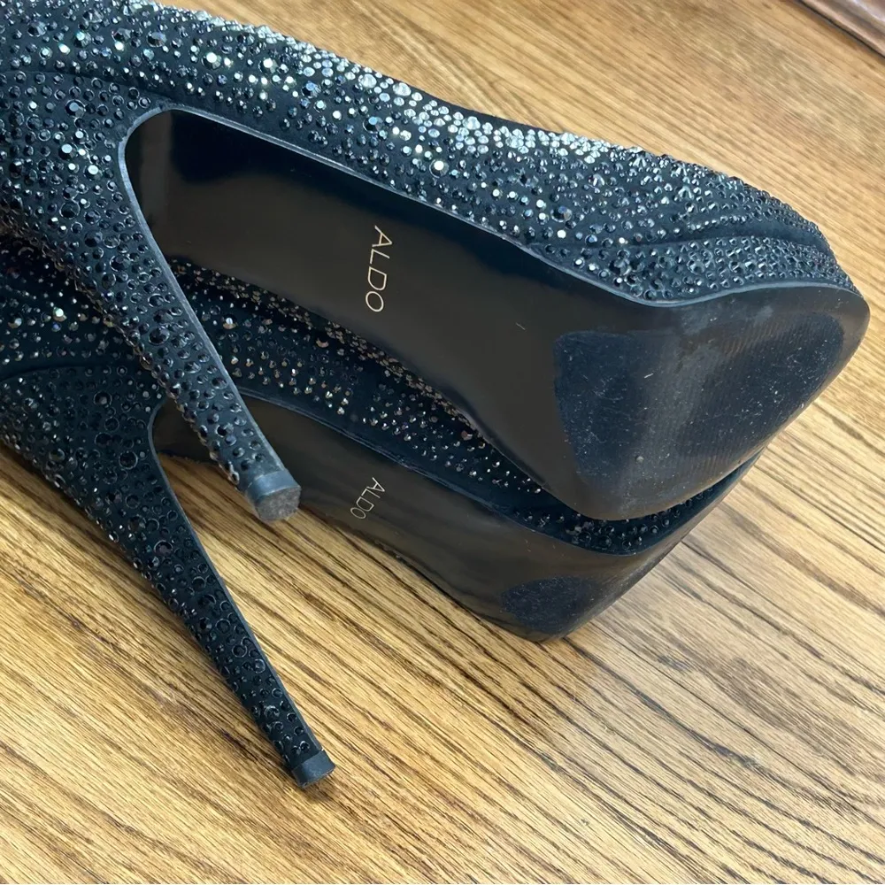 ALDO | Alalain Black Rhinstone Silver Studded Platform Stiletto Heels Size 8.5 - Image 9
