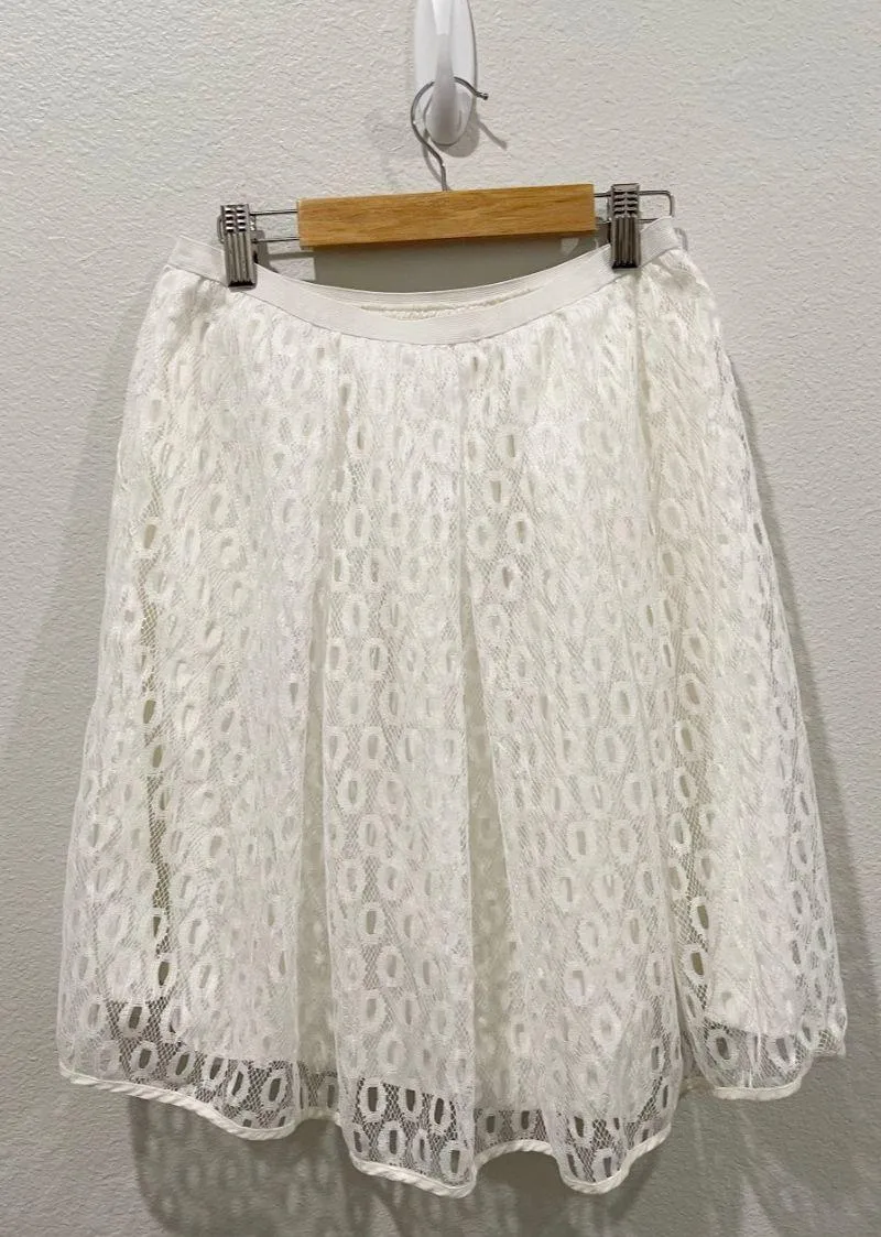 Anthropologie MAEVE Eyelet Pleated Antique White Skirt - Image 2