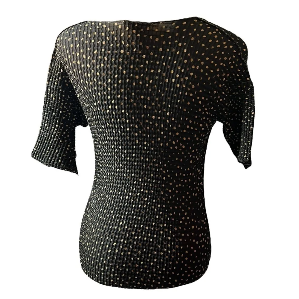 C’est Duo by Casablanca Vintage Black Fitted Blouse with Tan Polkadots Sz Small - Image 4