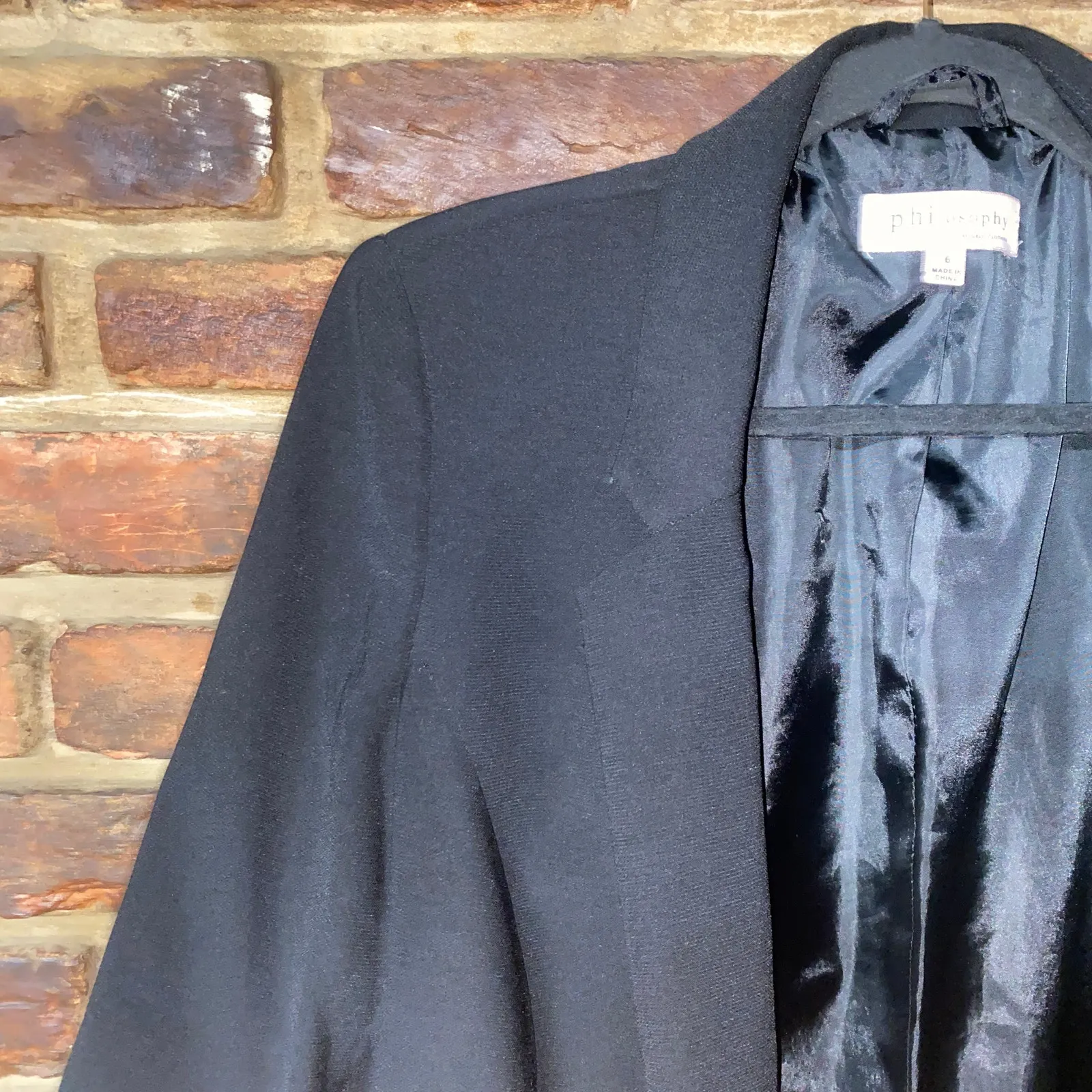 Philosophy Black 3/4 Ruched Sleeve Open Front Blazer Jacket Women's Size 6 - Image 2