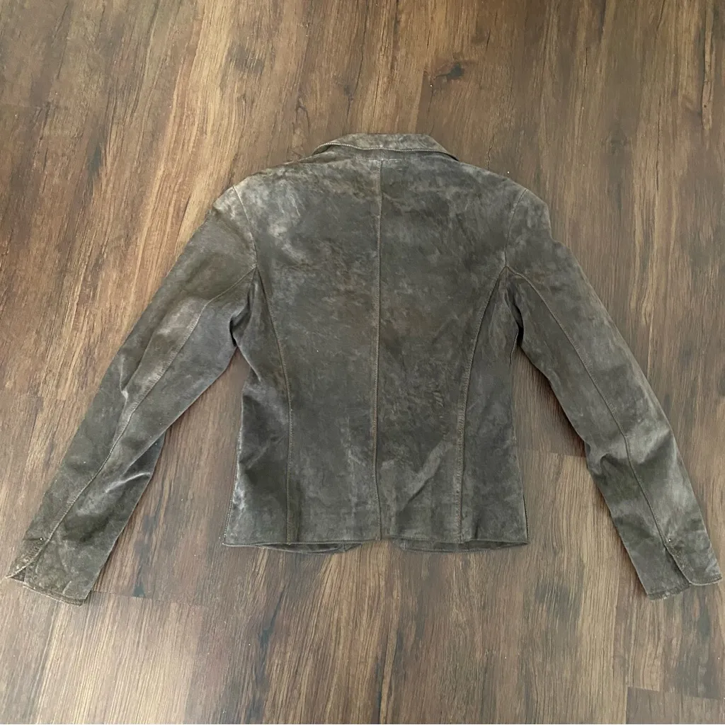 June Leather Suede Blazer Jacket Brown Silk Chiffon Lining M Brown Size M - Image 3