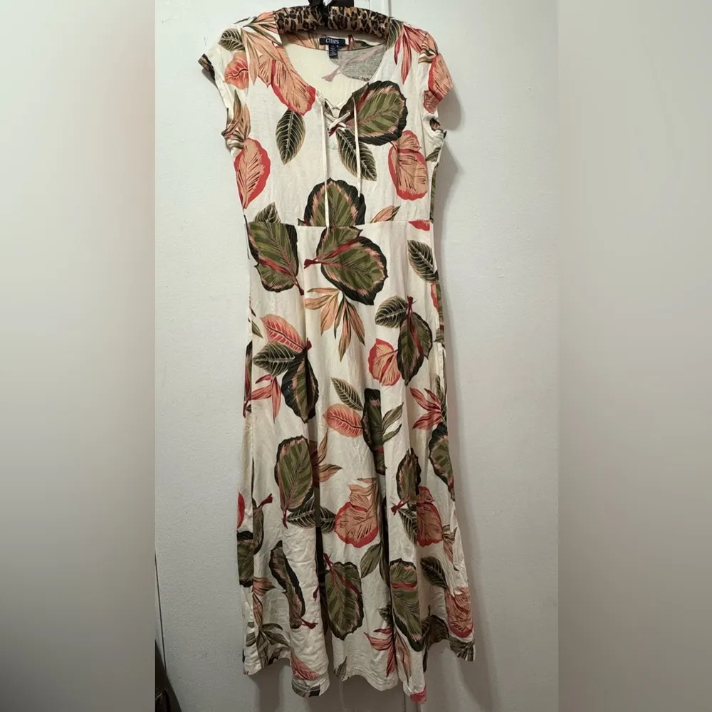 Ralph Lauren Chaps Floral Pink and Green white short sleeve maxi dress large - Image 3