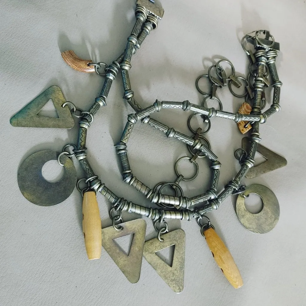 Geometric Shape Charm Belt Vintage Brass Wood Versatile Adjustable Chain Closure Size 36 - Image 9