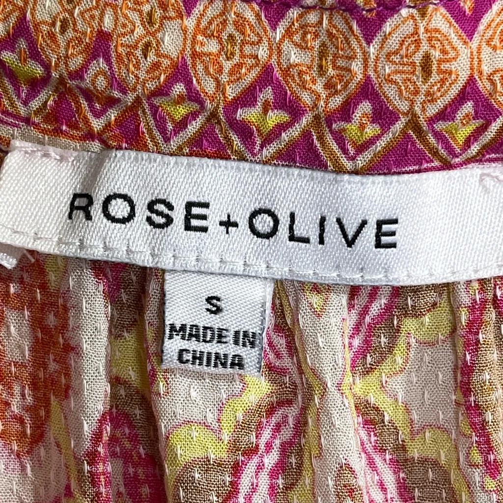 Rose + Olive Sleeveless Boho Tank Top Small Rayon Multicolor Pink Orange - Image 3