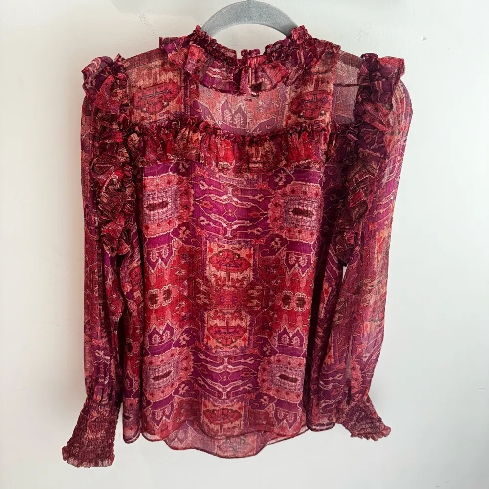 MISA Los Angeles Raffi Bohemian Semi Sheer Tassel Top in Septima Tapestry XS - Image 5