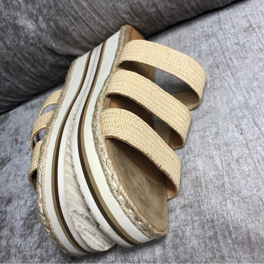 UNIVERSAL THREAD Beige 3 Textile Strap Platform Wedge Sandals 9.5 Espadrille - Image 8