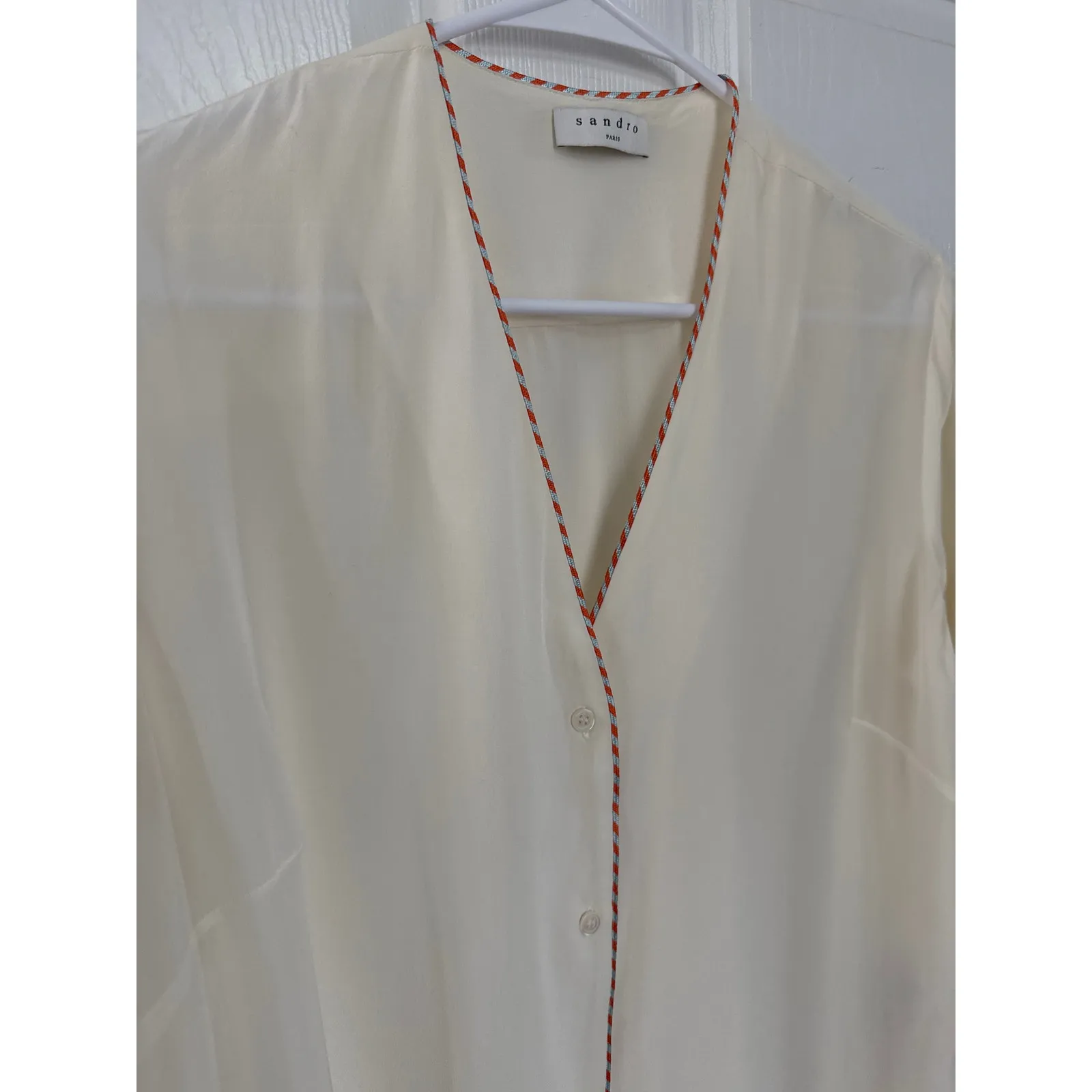 SANDRO Paul washed-silk blouse with fire/ ivory size 3 medium - Image 8