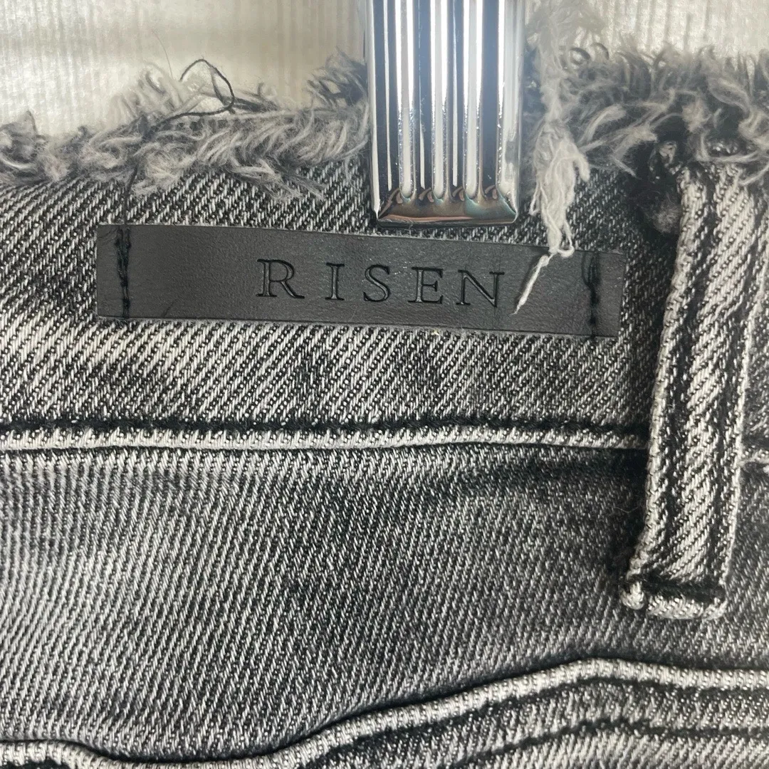 RISEN LOS ANGELES High Rise Distressed Jeans Frayed Hem Waist Dark Grey size 30 Black - Image 9