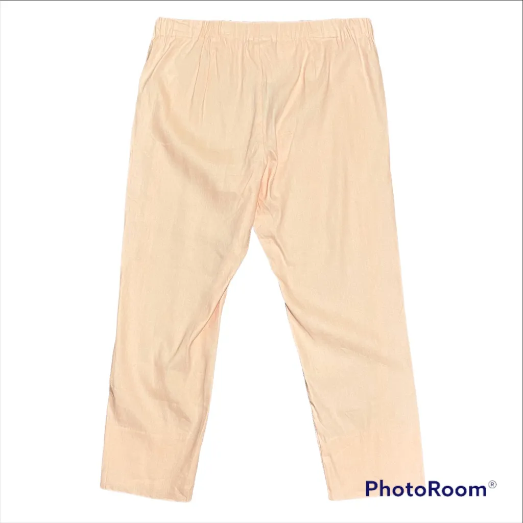 J Jill White Linen Stretch Pearl Pink Pull On Elastic Waist Cropped Pants Medium - Image 4