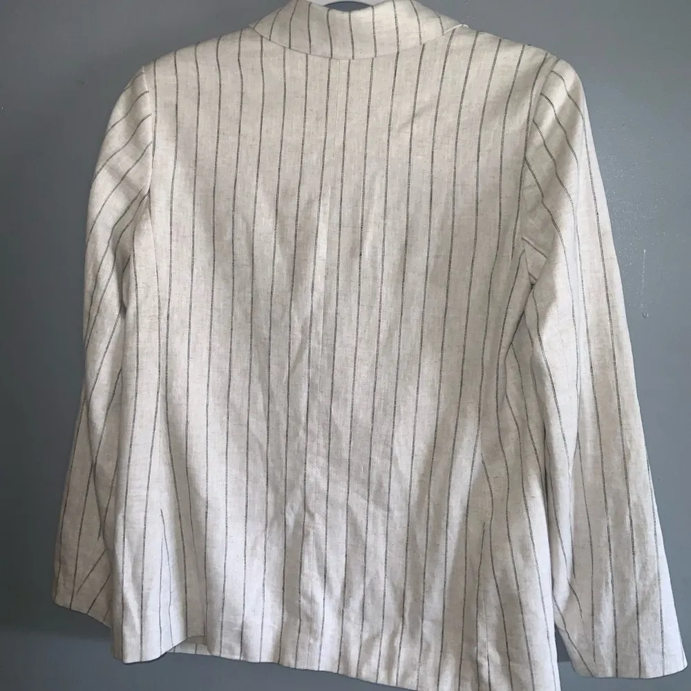 Banana Republic Tan With Black Stripes Blazer Linen Double Breasted Blazer 4 - Image 6