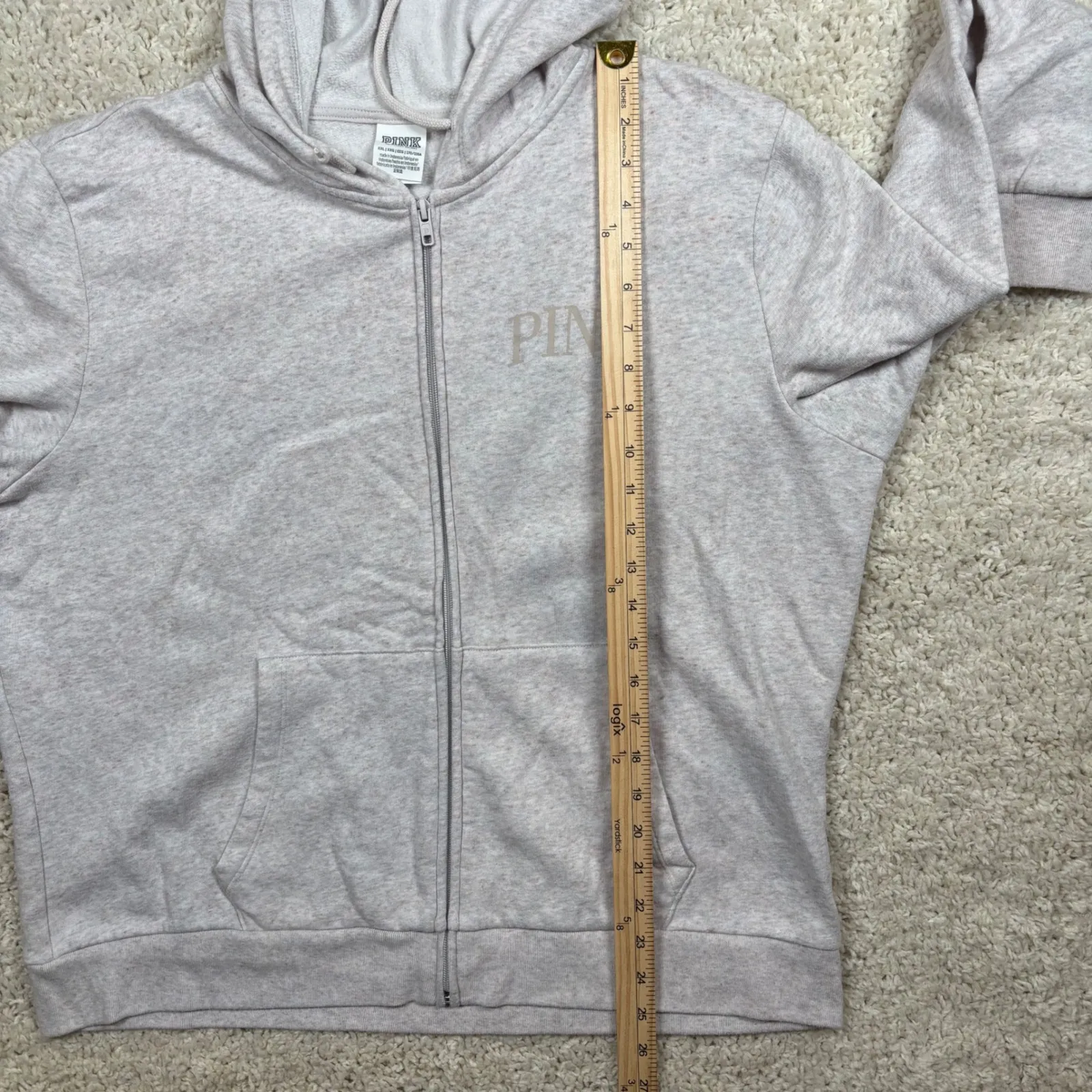 PINK Victoria's Secret Zip Up Hoodie Sweatshirt Heathered Beige XXl - Image 7