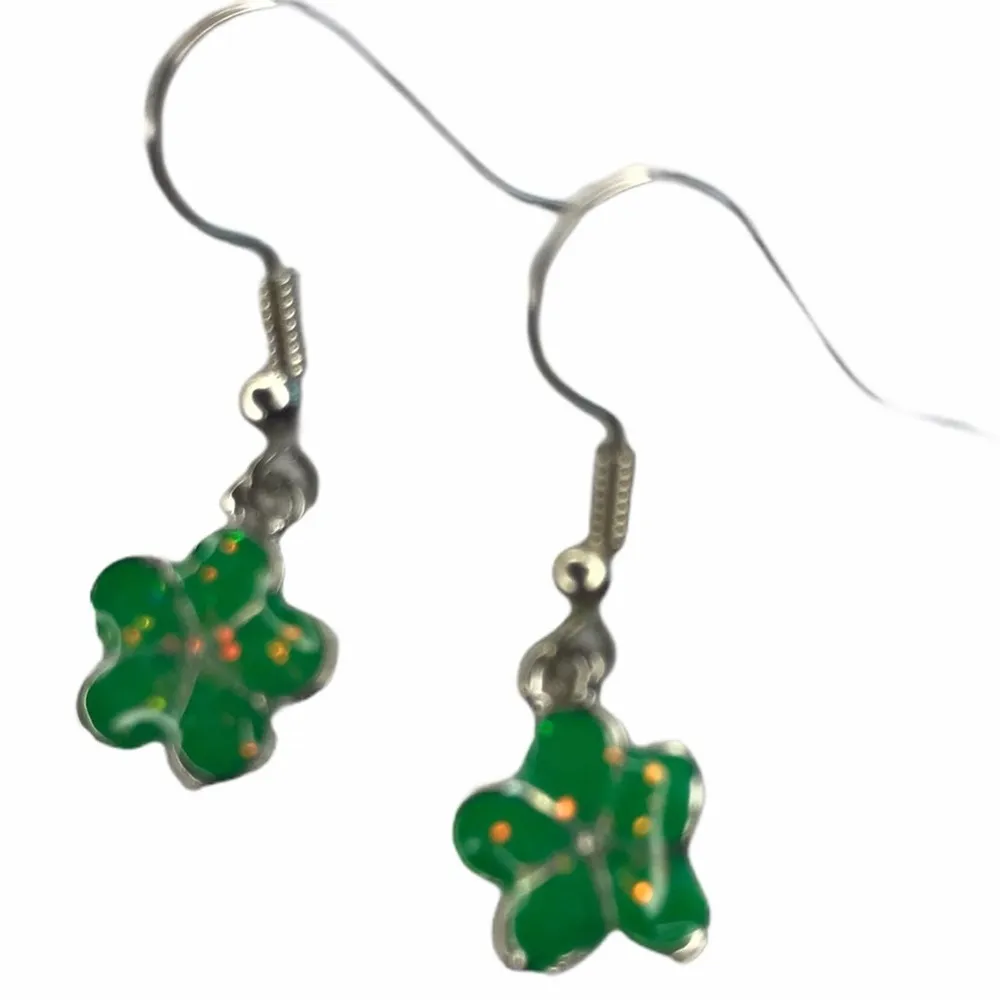 Drop Earrings Silver Green Fire Opal Flowers - Image 8