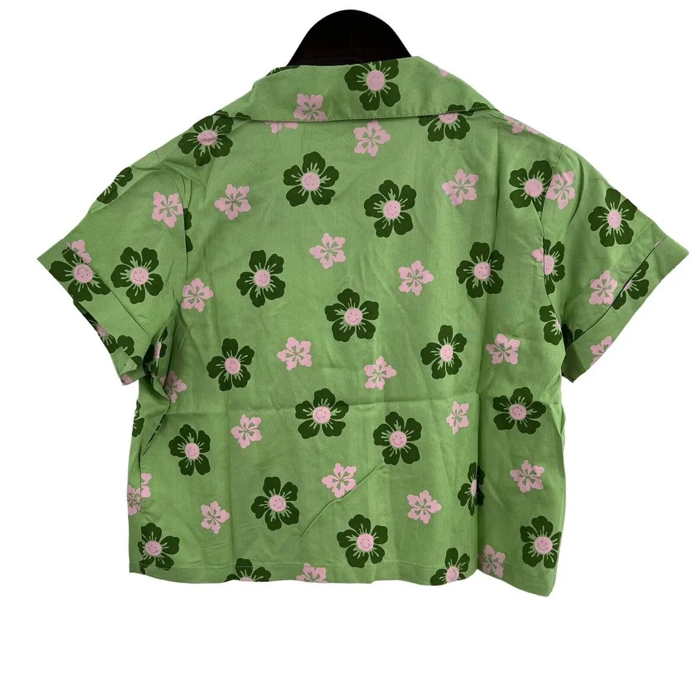 Daisy Street Green Crop Floral Button Front New Medium - Image 26
