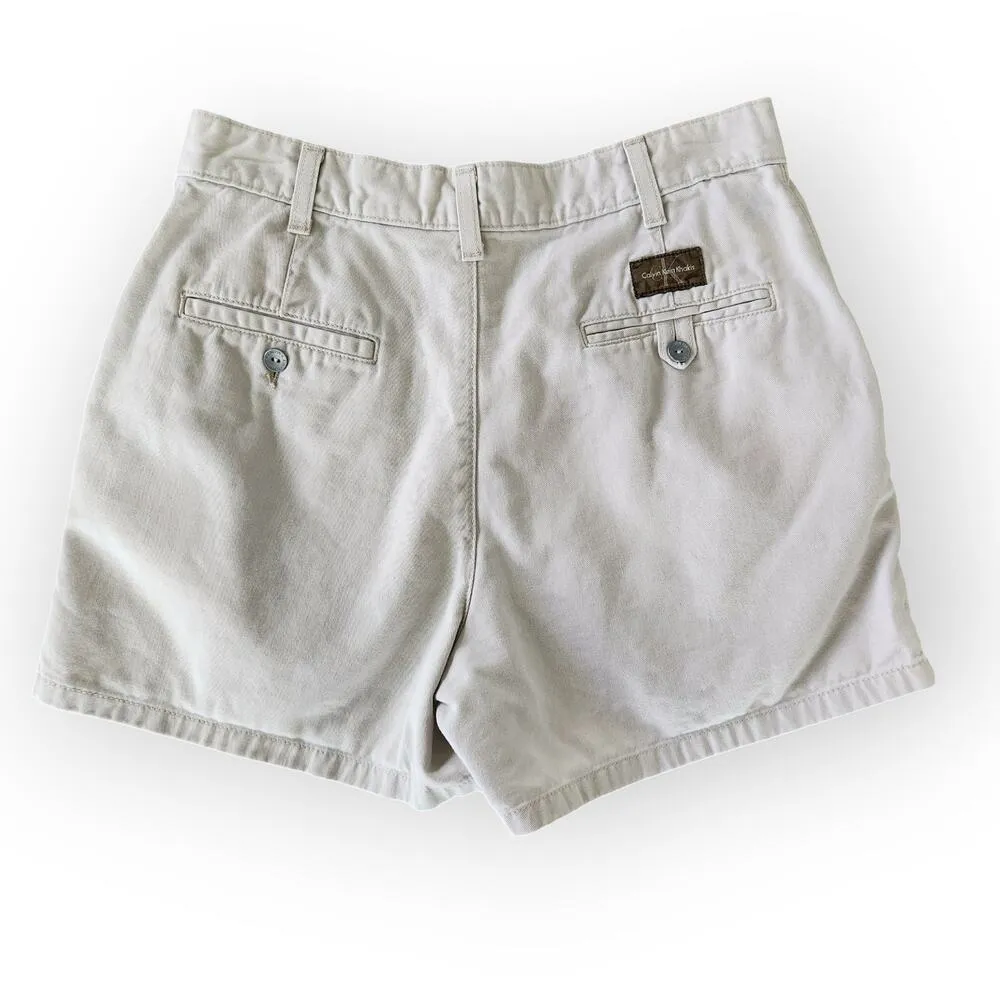 Vintage 90s Calvin Klein Khaki Waisted Rise Mom Shorts USA 100% Cotton Size 4 Tan - Image 4