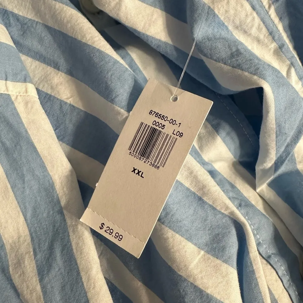 Old Navy Blue White Stripe Button Down Cropped Shirt size XXL Long Sleeve NWT - Image 11