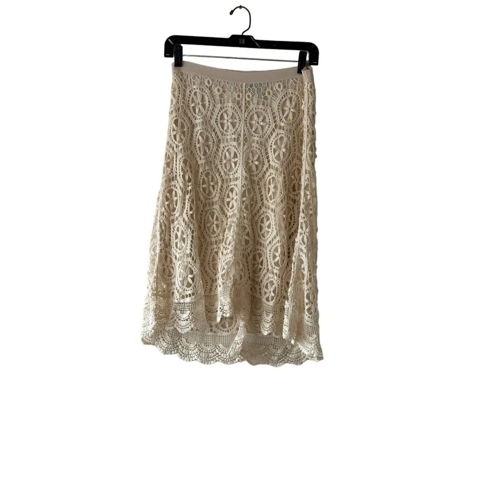 Ella Moss Ivory Lace Crochet A Line Skirt Size S Lined Demure Dreamy Whimsical - Image 11