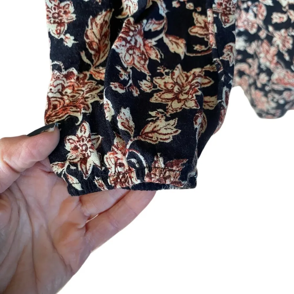 women's size medium black floral long sleeve knee length flare dress - Image 8