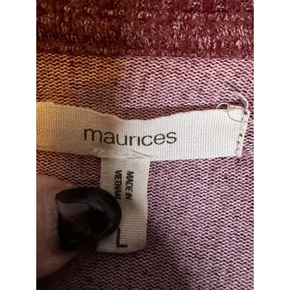 Maurices Women's Size Large Pink Burgundy Striped Collared Relaxed Oversized Top - Image 8