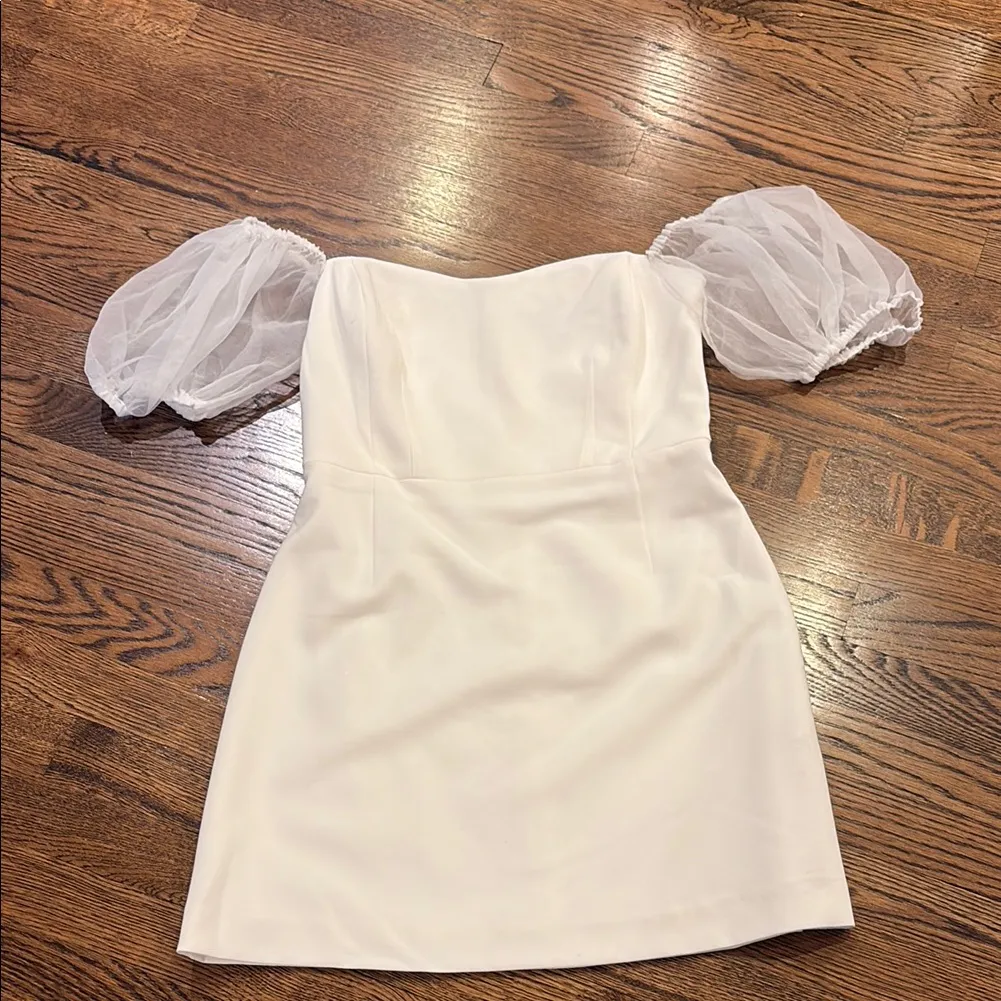 French Connection white Whisper organza puff sleeve mini dress, 6, bridal,flirty - Image 2