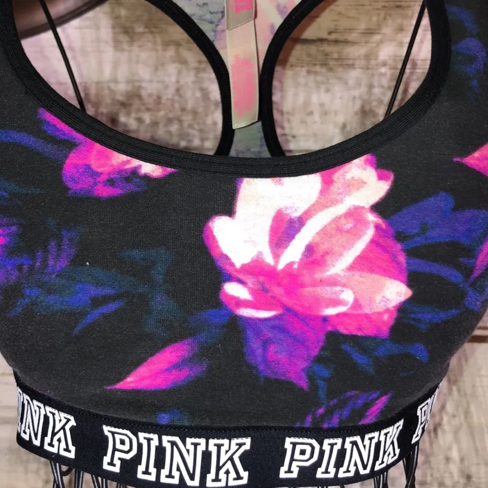 Victoria’s Secret PINK floral sports bra purple/pink/black size XS tropical - Image 2