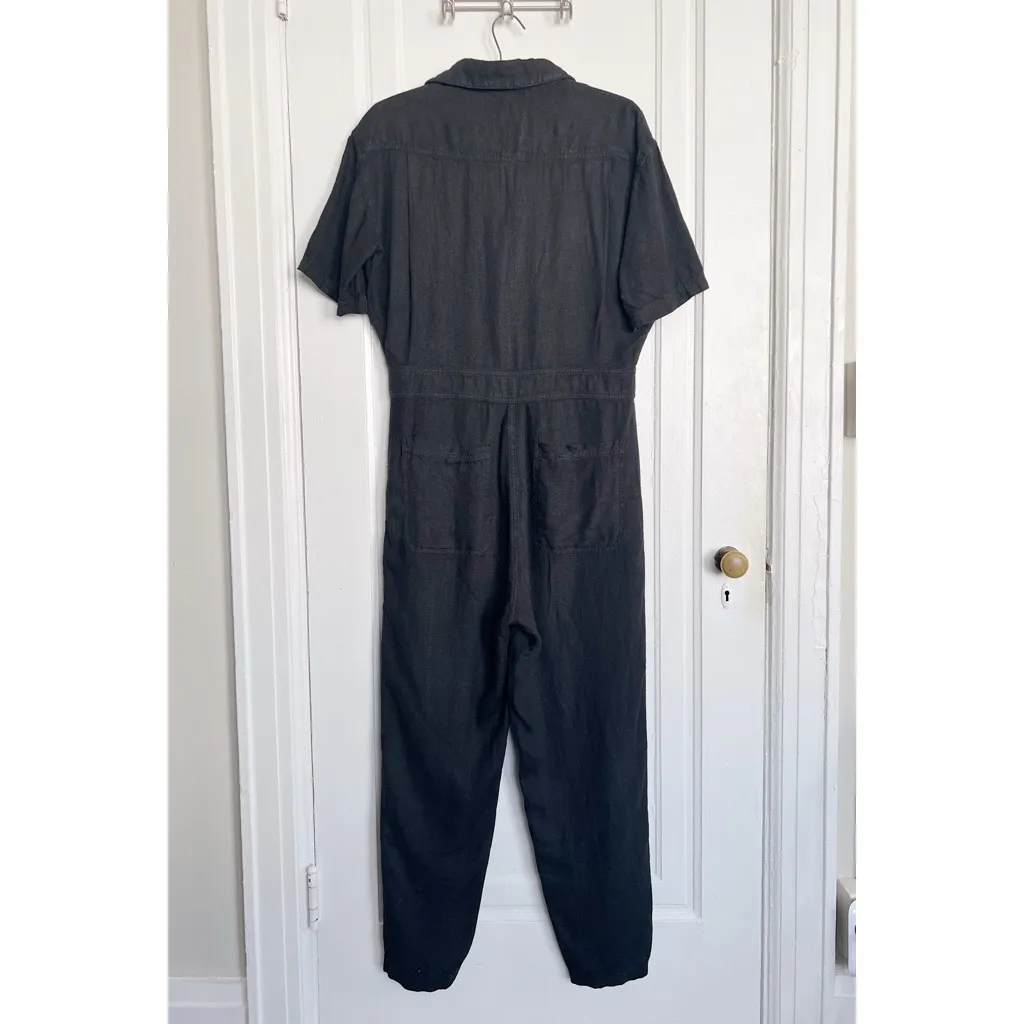 MATE The Label • Linen Short-Sleeve Jumpsuit black organic utility coveralls - Image 12