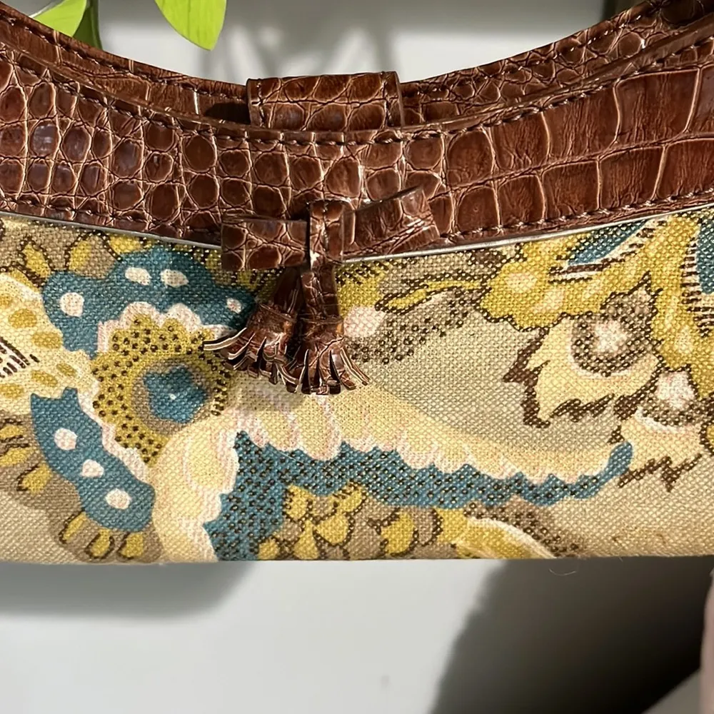 Purse Small Alligator Look Strap Floral Brown Gold Shoulder Bag - Image 3