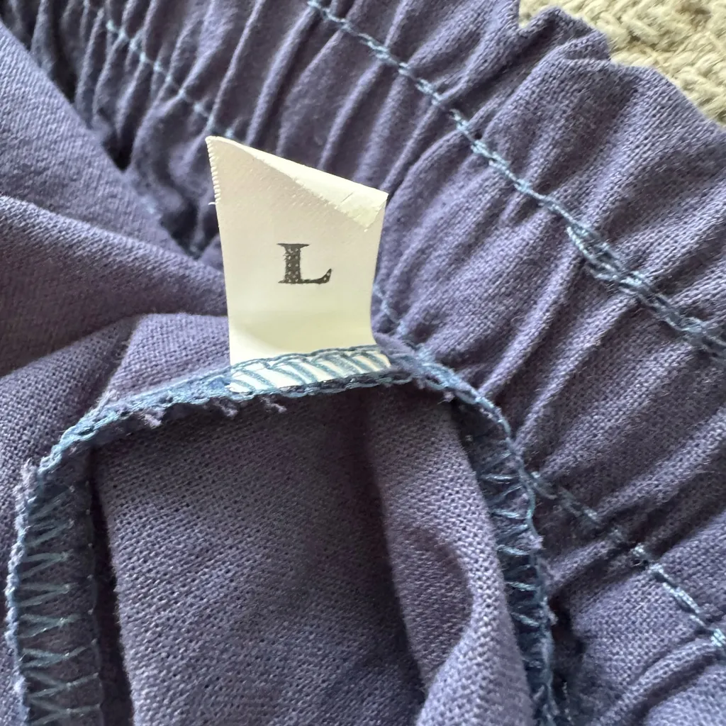 Navy Blue Cotton Linen Drawstring Waist Wide Leg Pants Size Large - Image 9