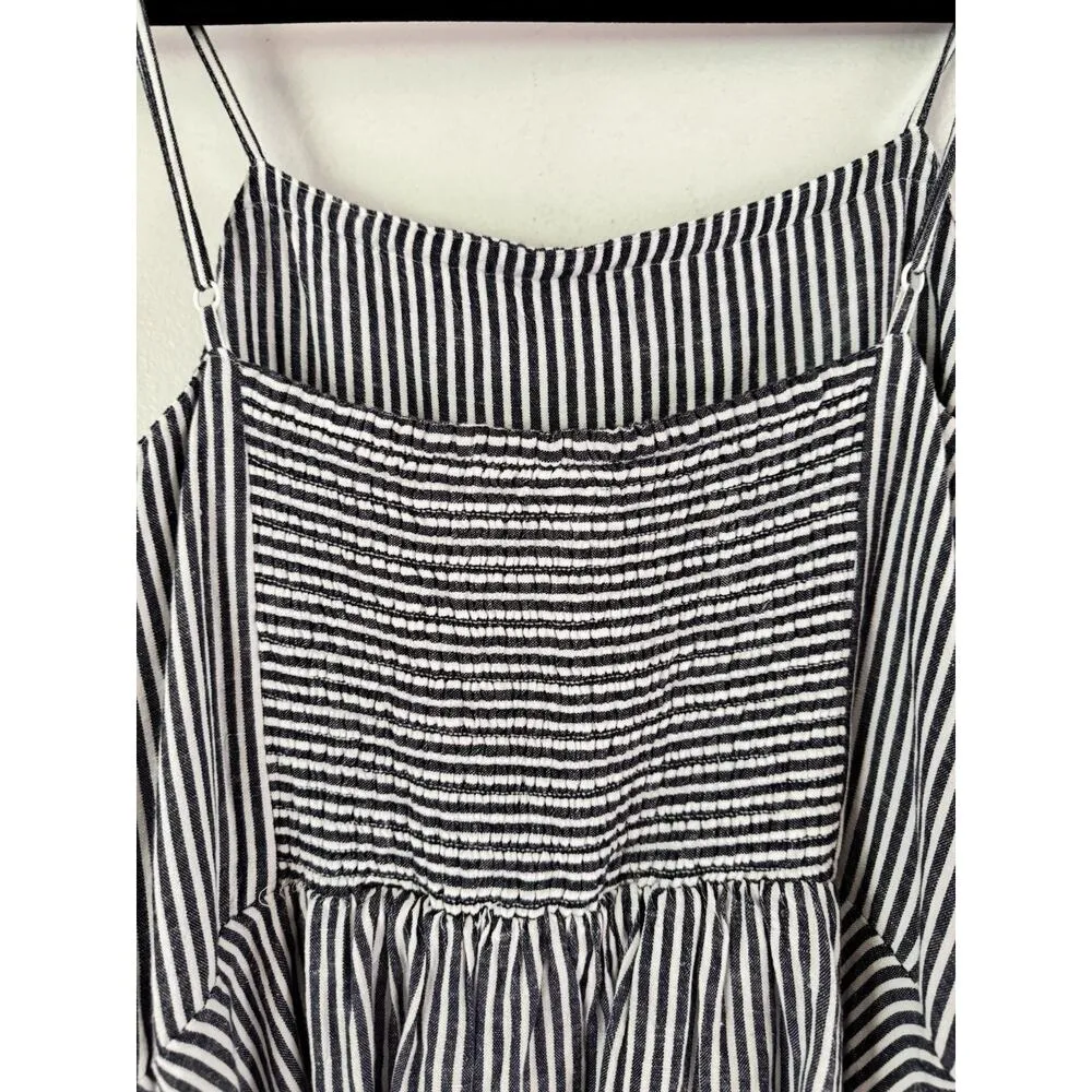 Old Navy Blue Striped Cotton Linen Blend Dress Size Large Nautical Smocked - Image 6