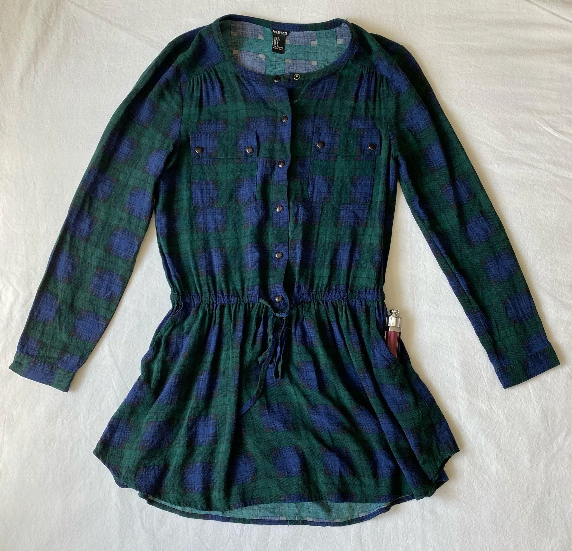 Green Purple Tartan Button Up Casual Dress - Image 5