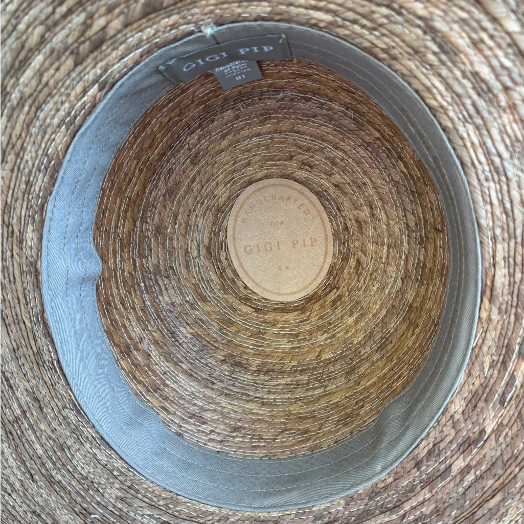 Gigi Pip Jae Wide Brim Boater Straw Hat Sun Protect Vacation Resort Palm Straw Tan - Image 8