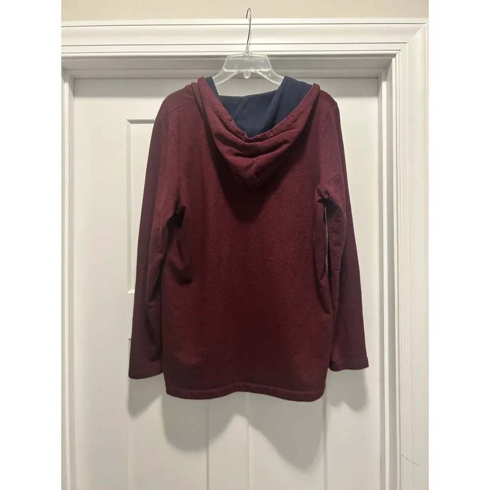 L.L. BEAN WOMEN'S LONG SLEEVE PULLOVER HOODIE With LOGO 4 Button SIZE LARGE Red - Image 5