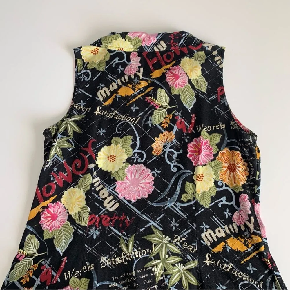 Expressions Women’s Black Flower Garden Shirt Dress Sleeveless Cottage Core 16 - Image 7