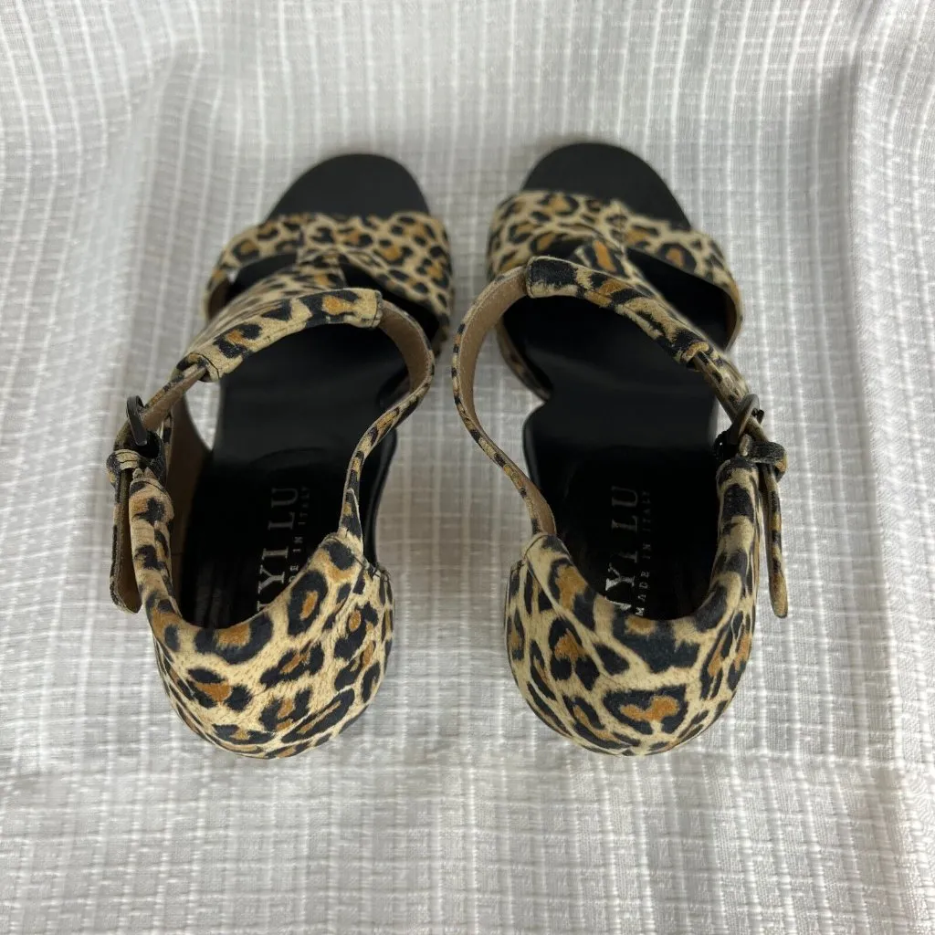 Anyi Lu Sandals 37.5 Nubuck Suede Leopard Open Toe Block Heels Shoes‎ Electra 7 Brown - Image 6
