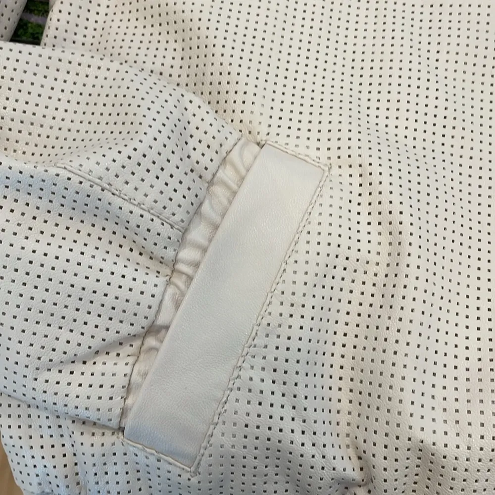 Ann Taylor ivory full zip elastic waist vegan leather jacket - Image 13