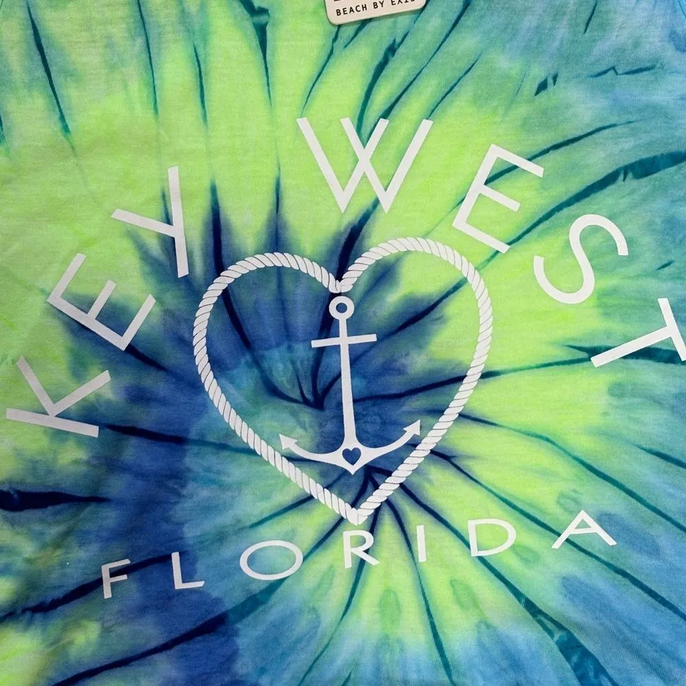 Beach by Exist Blue & Green Tie-Dye Swirl 'Key West Florida' Fringe-Hem Tank - Image 3