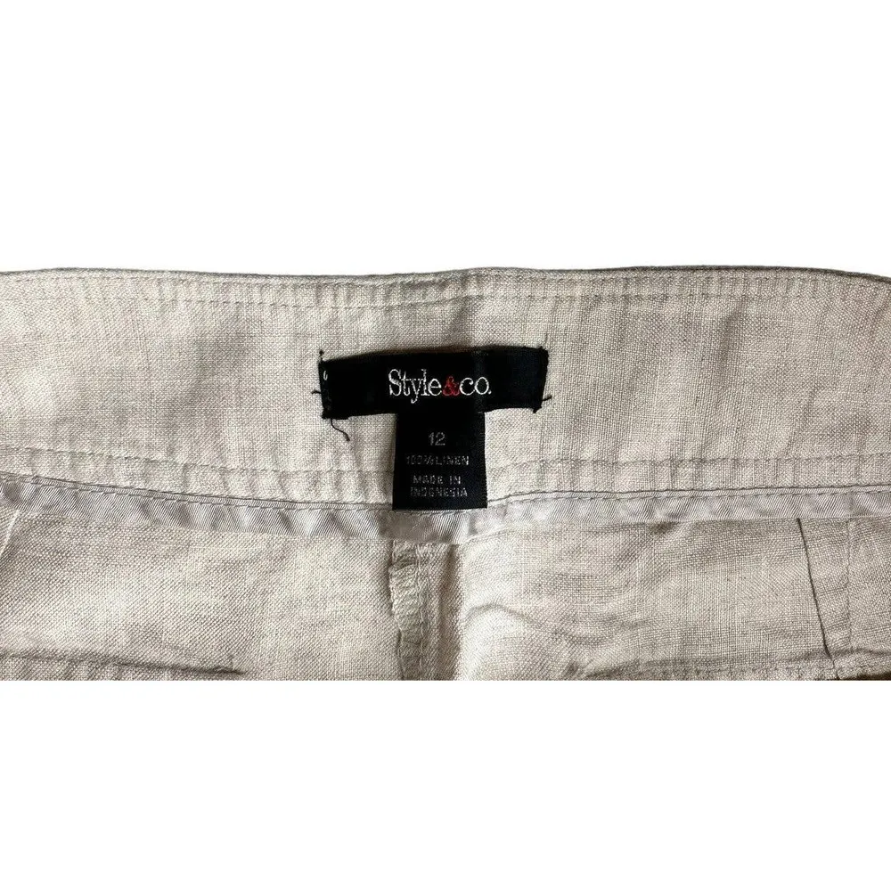 Style & Co Womens Wide Leg 100% Linen Crop Pants Lagenlook Size 12 - Image 3