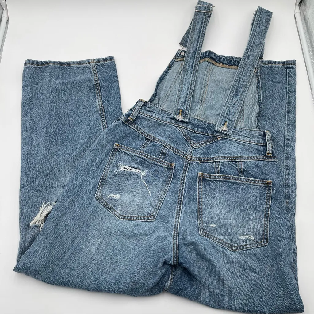 Free People Crvy Denim Overalls Sz 4 Jumpsuit Jeans Ripped Baggy One Piece - Image 10