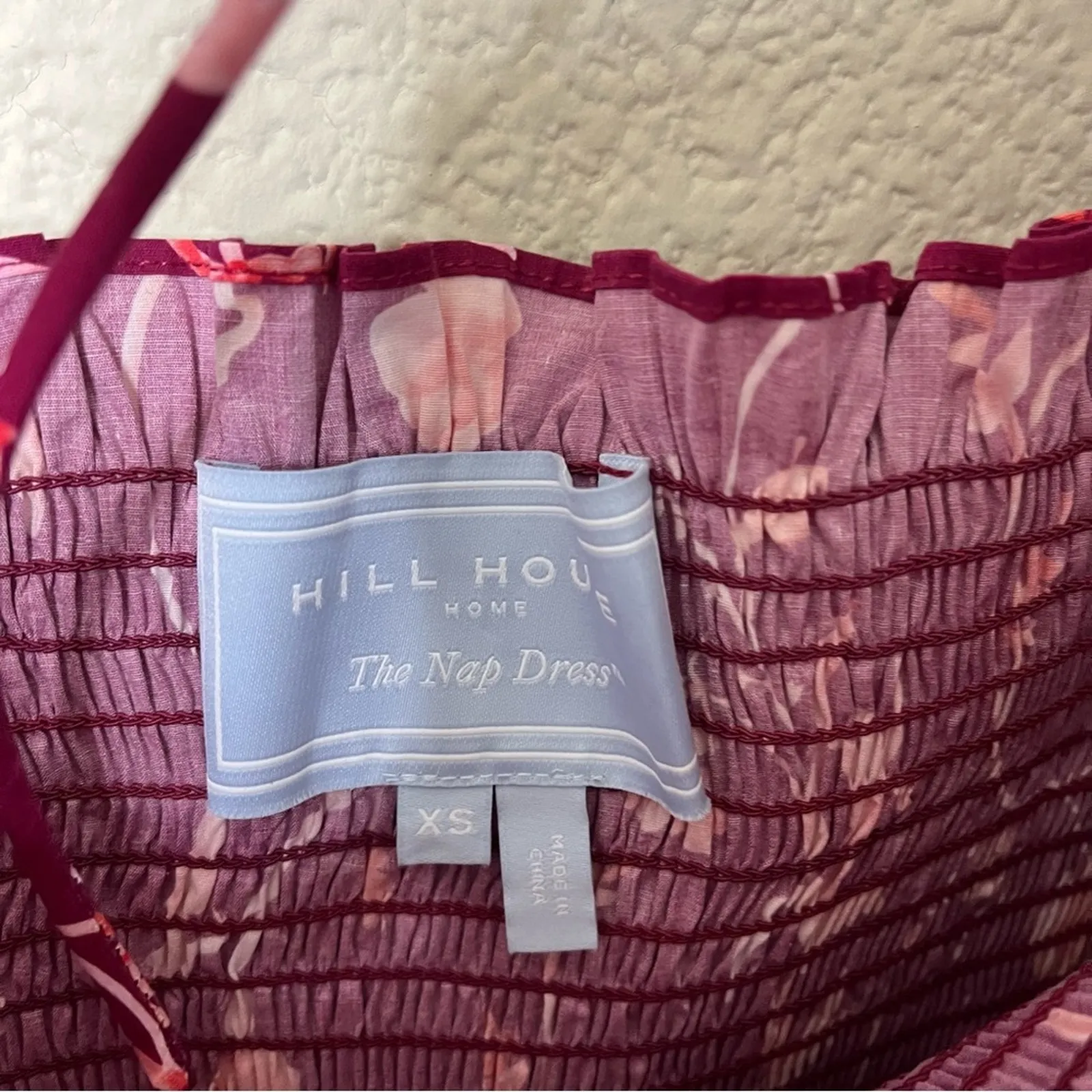 Hill House The Nesli Nap Smocked Dress Burgundy Botanical Floral Womens Size XS - Image 8