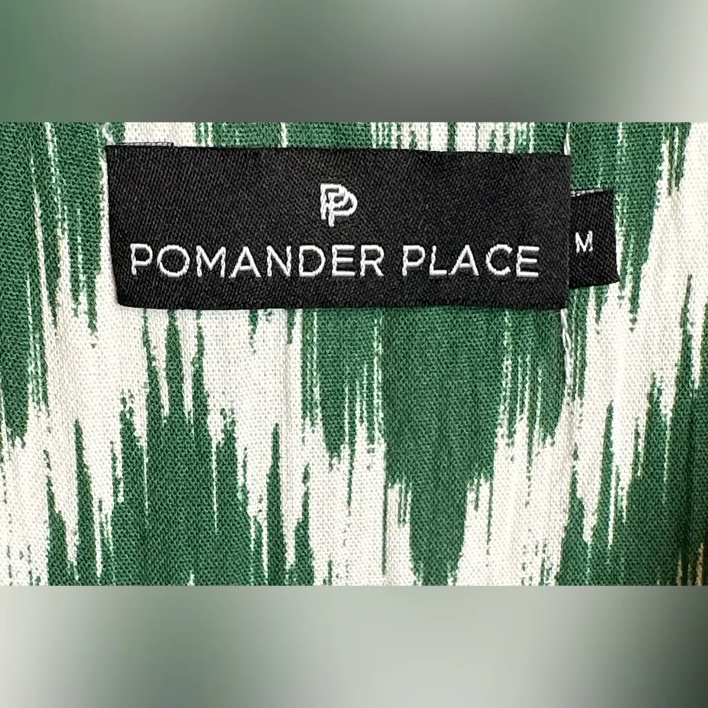Pomander Place Tuckernuck Ikat Kenzo Green White Tiered Dress Size M - Image 12