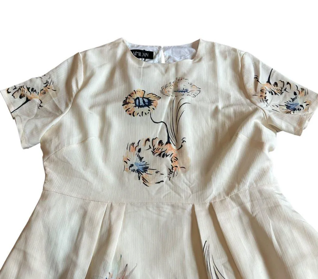 Kaimilan Creamy Ivory Floral Print Dress Knee Length Short Sleeve Size 8 NWT - Image 2