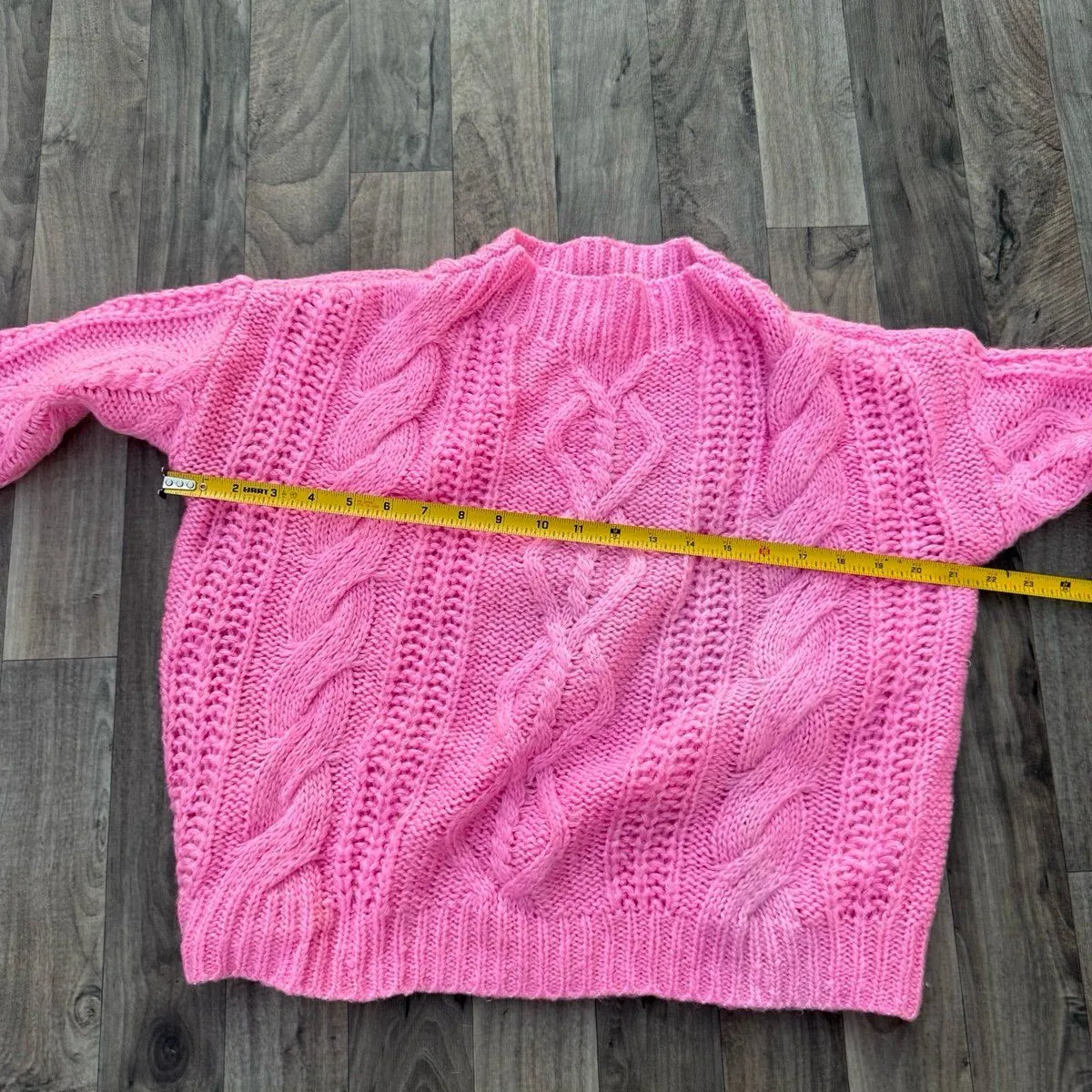 Hot pink cable knit mock neck sweater - Image 2