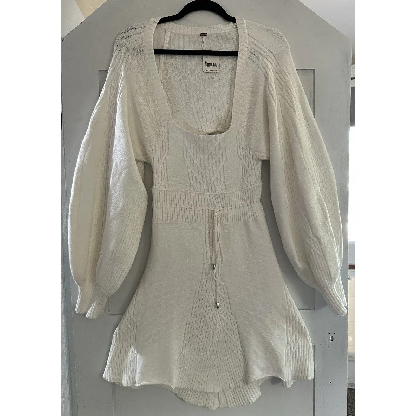 Free People Women's Ivory Emmaline Balloon Sleeve Sweater Dress Sz L  NWT - Image 3