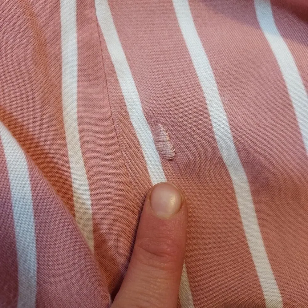 Papaya Pink White Stripe Paper Bag Waist Drawstring Ties Wide Straight Leg Pants - Image 8